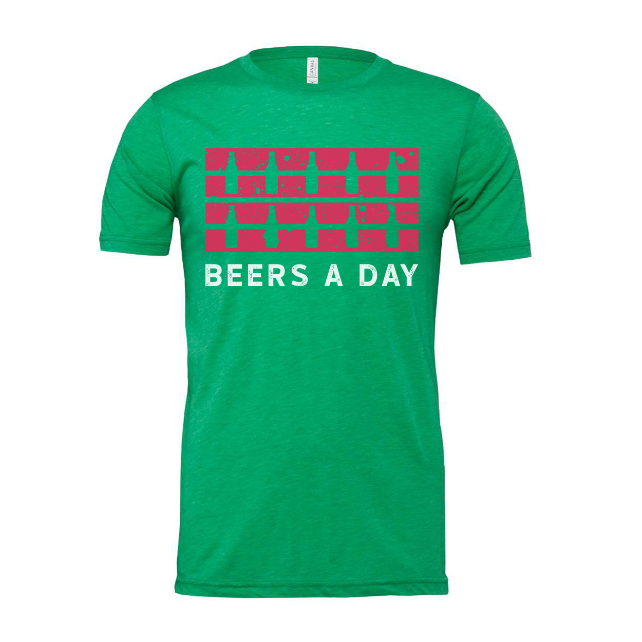 Unisex Beers A Day Graphic Tee With Pink Bottle Stripe Distressed Print Retro Style