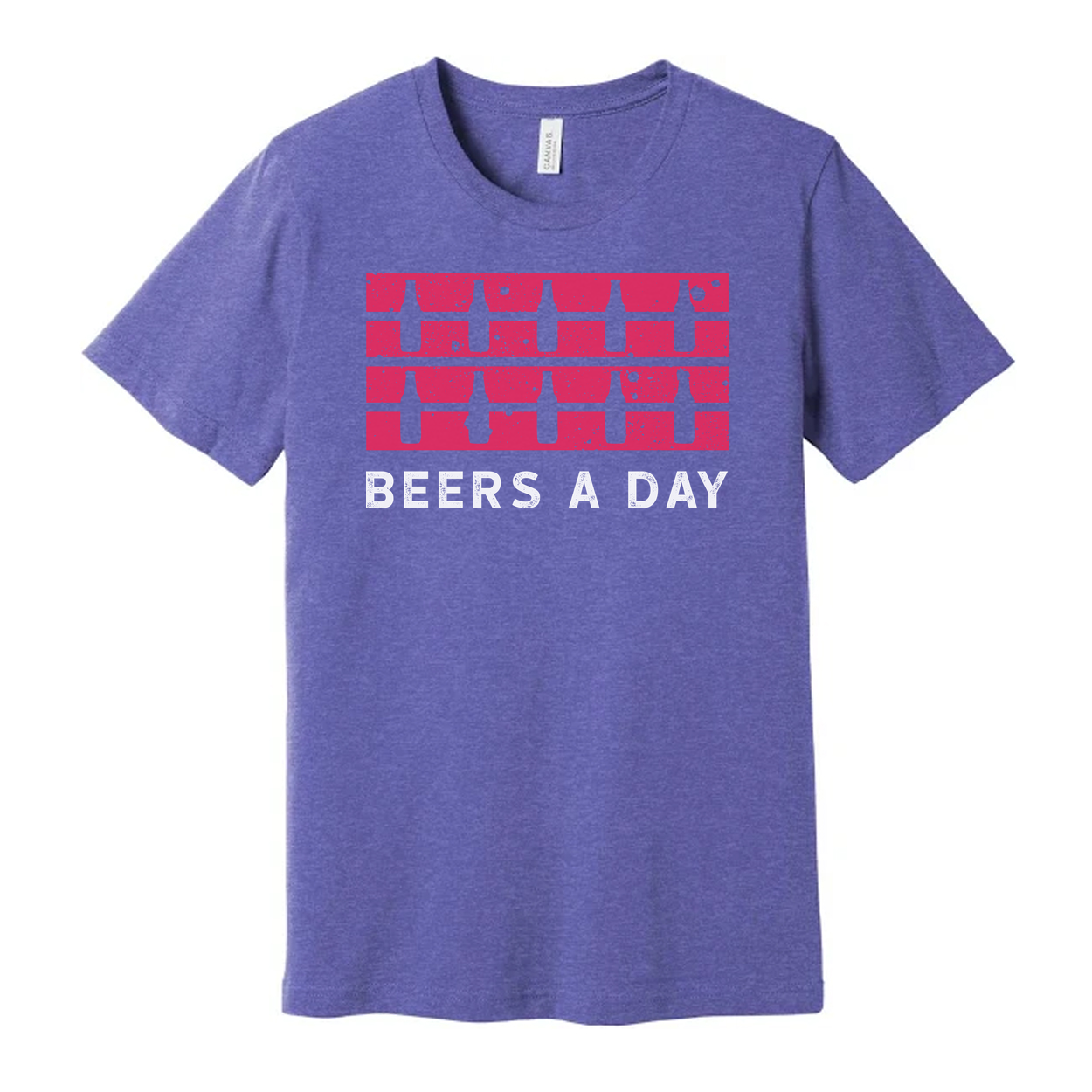 Unisex Beers A Day Graphic Tee With Pink Bottle Stripe Distressed Print Retro Style