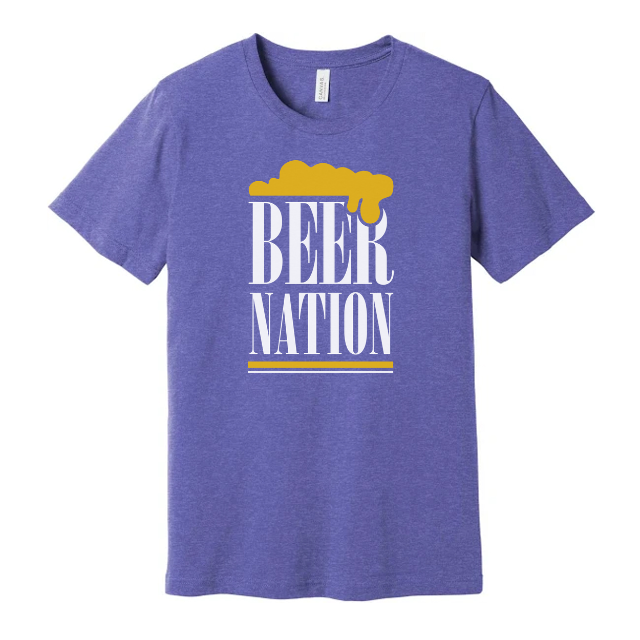 Beer Nation Unisex Short Sleeve Graphic T Shirt With Beer Foam Logo Design For Everyday Wear