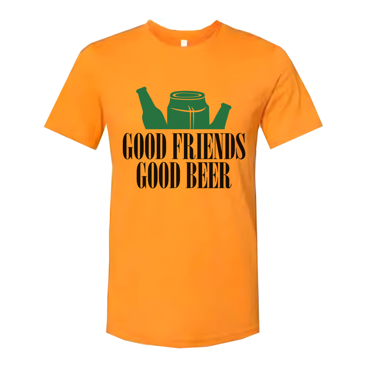Unisex Graphic T Shirt With Beer Bottles And Can Design Featuring Good Friends Good Beer
