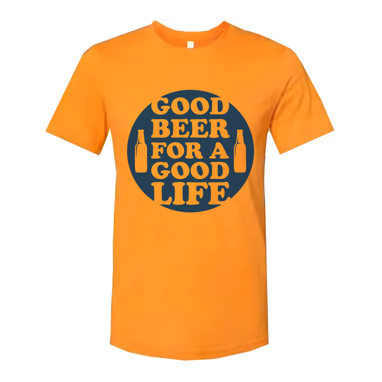 Unisex Graphic T Shirt With Circular Good Beer For A Good Life Design And Beer Bottle Icons