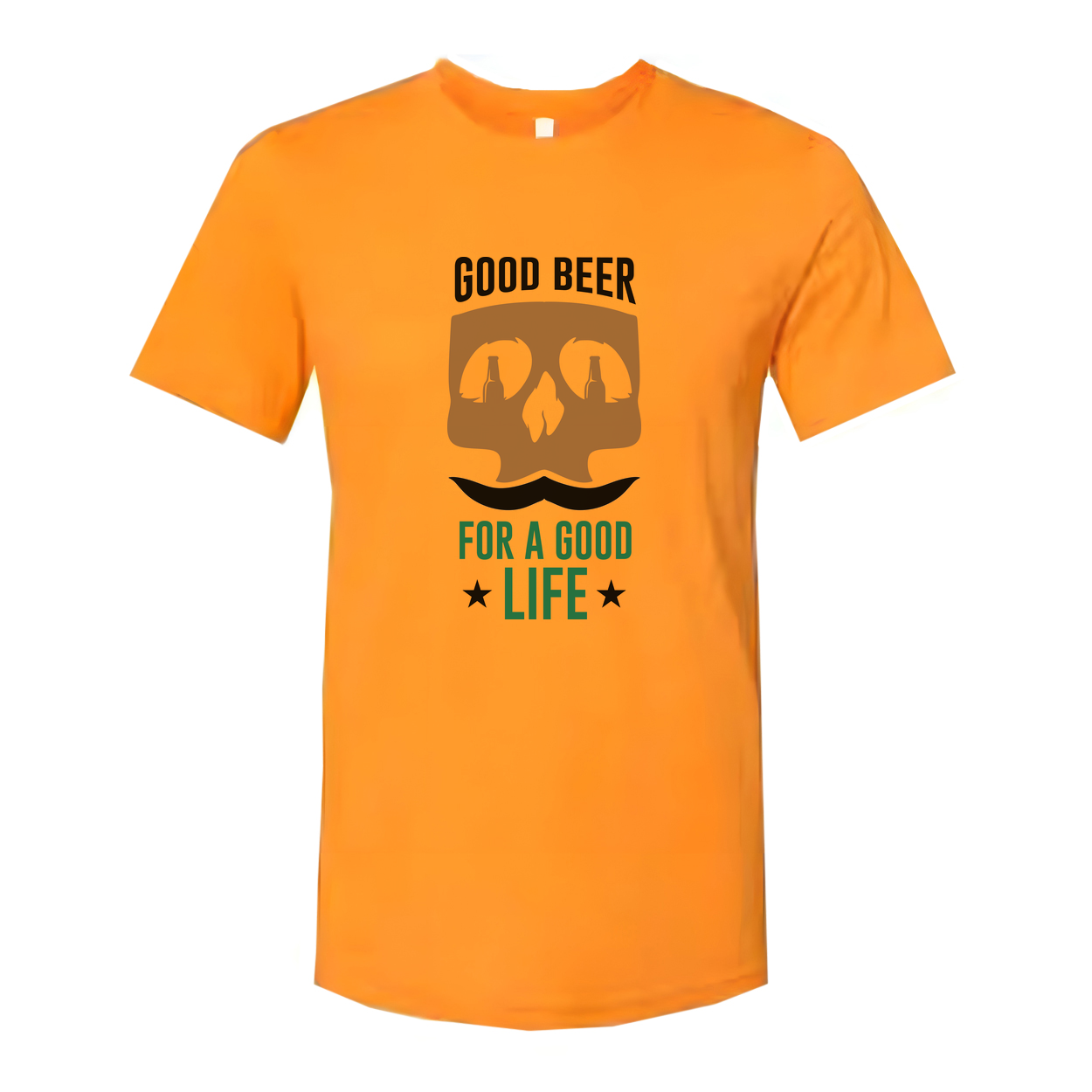 Unisex Beer Graphic T Shirt With Skull Bottle Eyes And Mustache And The Slogan Good Beer For A Good Life