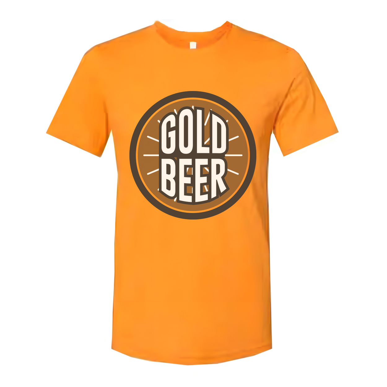 Gold Beer Circle Logo Graphic T Shirt For Men And Women Unisex Casual Tee With Bold Design