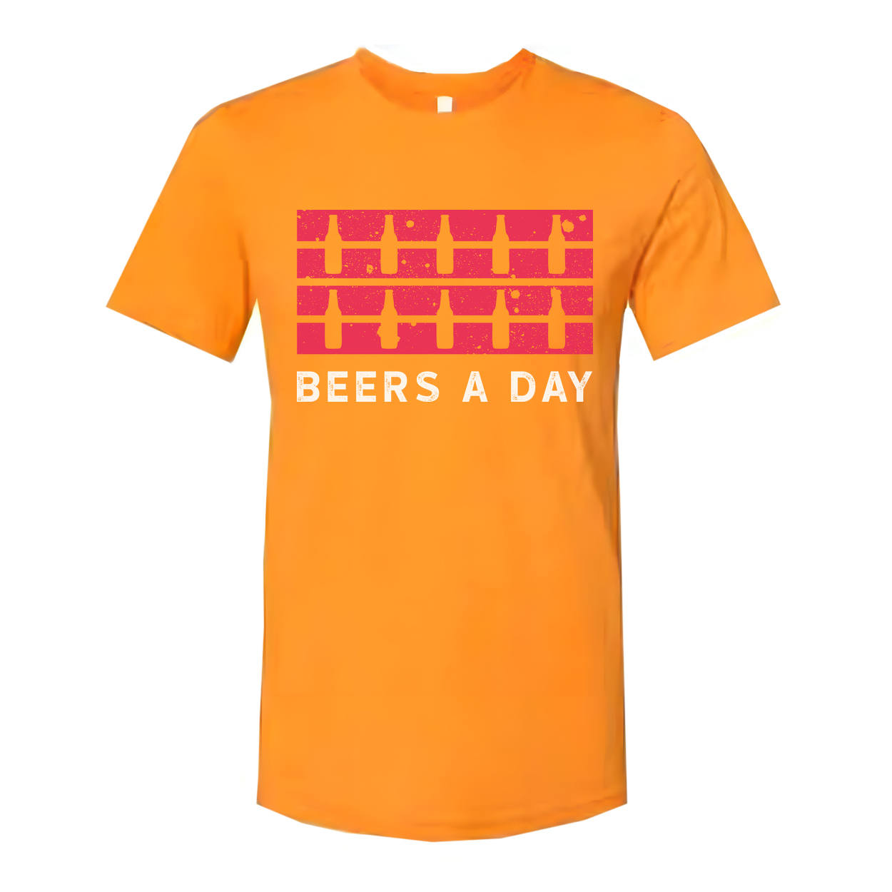 Unisex Beers A Day Graphic Tee With Pink Bottle Stripe Distressed Print Retro Style