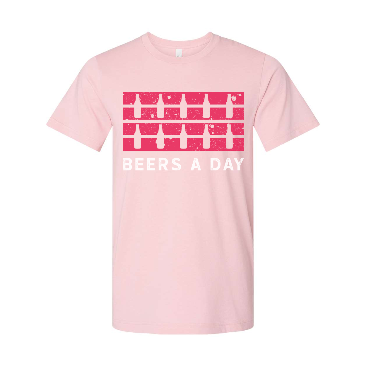 Unisex Beers A Day Graphic Tee With Pink Bottle Stripe Distressed Print Retro Style