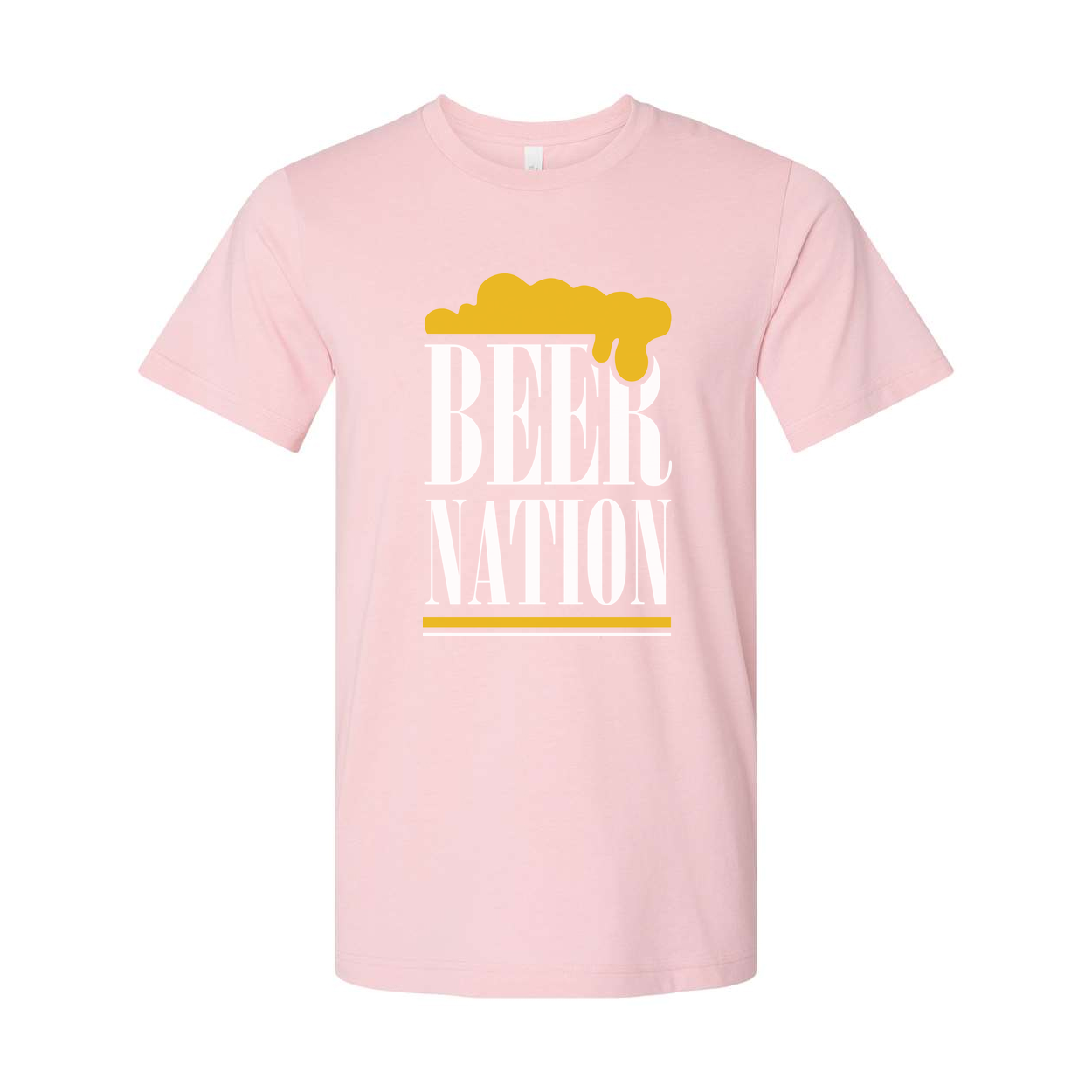 Beer Nation Unisex Short Sleeve Graphic T Shirt With Beer Foam Logo Design For Everyday Wear