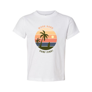 Unisex Surf Sunset Graphic T Shirt With Palm Trees And Ocean Horizon Design Artwork