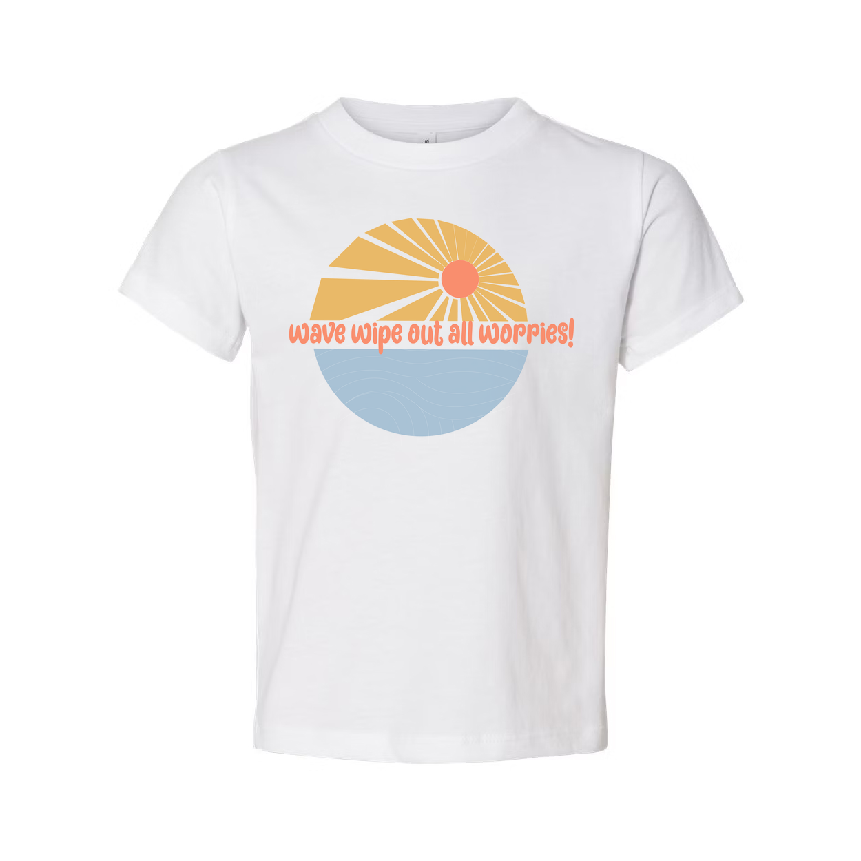 Unisex Surfing Graphic Tee With Sunrise Wave Design And Wipe Out All Worries Print For Casual Everyday Wear