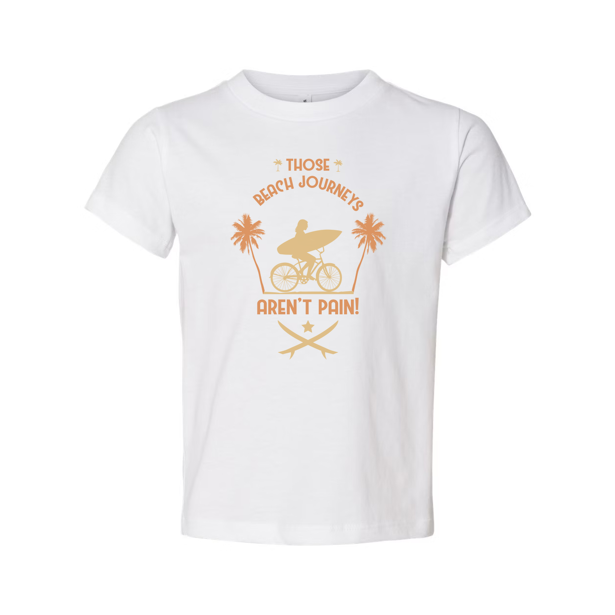 Unisex Surfing Graphic Tee With Those Beach Journeys Aren't Pain Design Surfer On Bike And Palm Trees