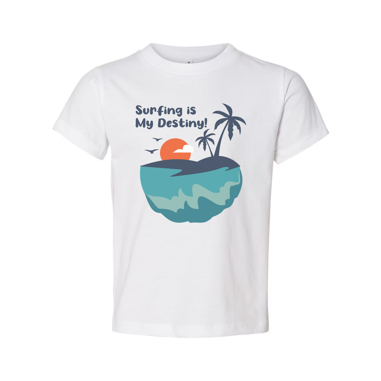 Surfing Is My Destiny Graphic Tee For Unisex Short Sleeve Island Sunset Beach Scene