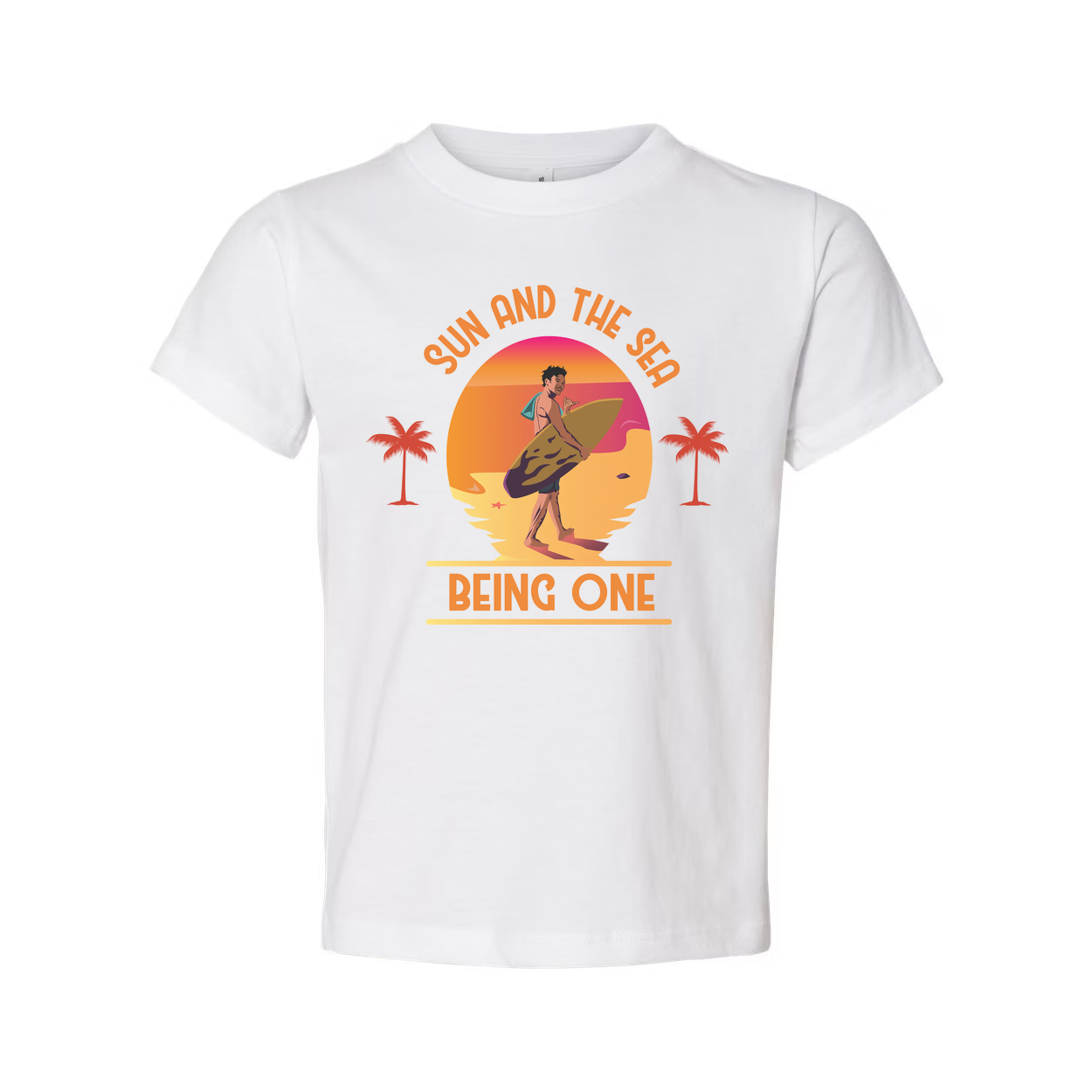 Unisex Surfing Graphic Tee With Sunset Beach Scene And Palm Trees For Beach Lovers