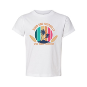 Sand And Seashells Will Make Your Day Palm Trees Beach Graphic Tee For Summer Casual