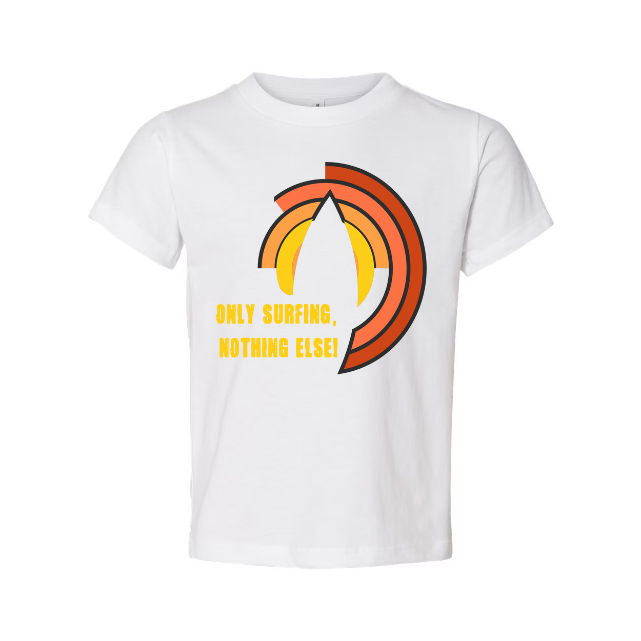 Unisex Surfing Graphic Tee With Sunset Arc Design And Positive Message For Beach Hangouts