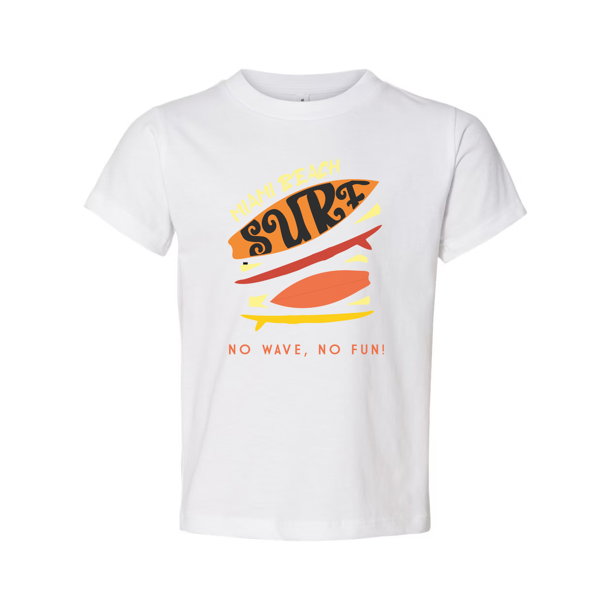 Miami Beach Surf Graphic Tee Unisex No Wave No Fun Surfboard Print With Retro Colors