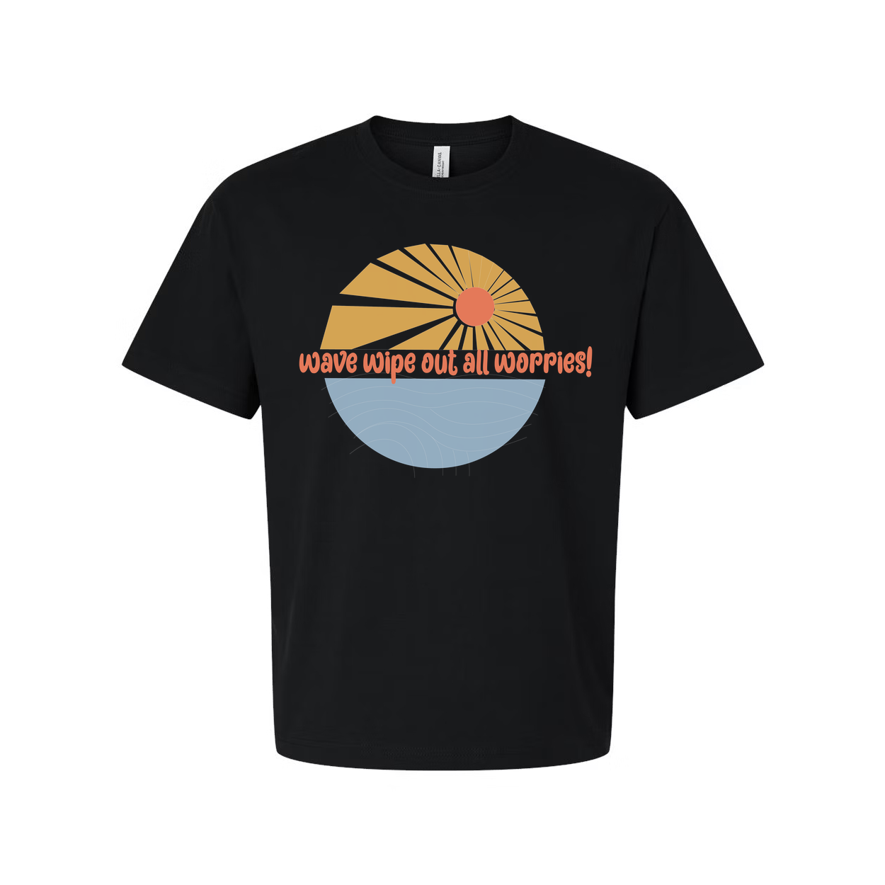 Unisex Surfing Graphic Tee With Sunrise Wave Design And Wipe Out All Worries Print For Casual Everyday Wear