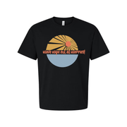 Unisex Surfing Graphic Tee With Sunrise Wave Design And Wipe Out All Worries Print For Casual Everyday Wear