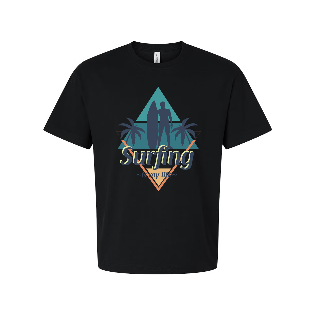 Surfing Graphic Unisex Tee For Men And Women With Surfboard Silhouettes And Palm Trees Beach Design