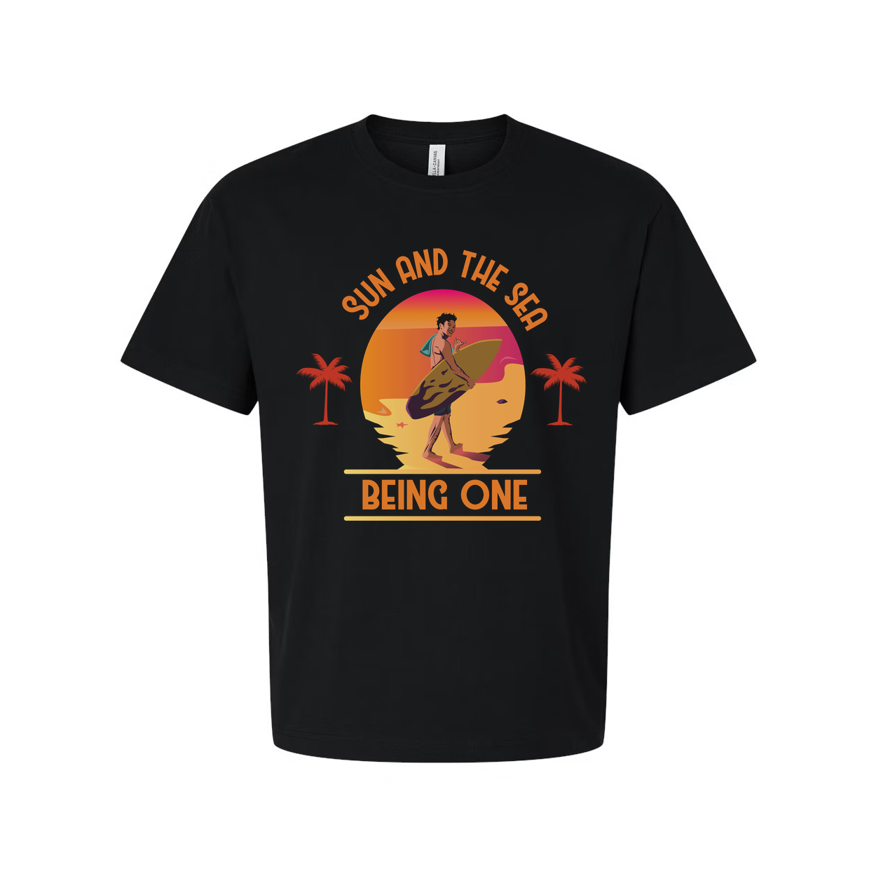Unisex Surfing Graphic Tee With Sunset Beach Scene And Palm Trees For Beach Lovers