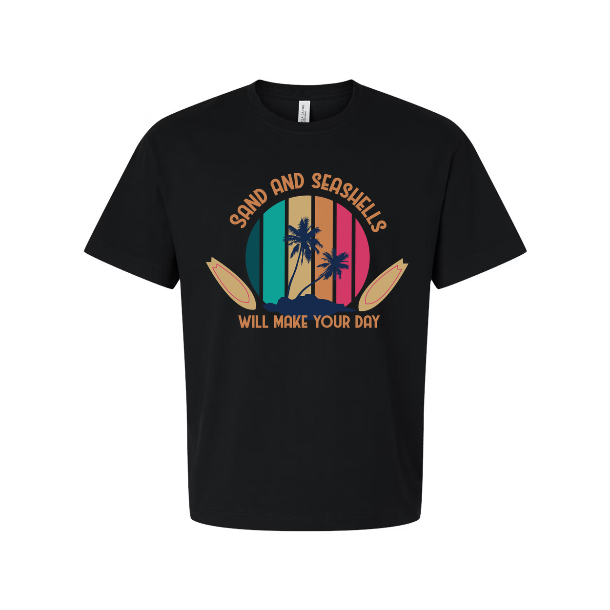 Sand And Seashells Will Make Your Day Palm Trees Beach Graphic Tee For Summer Casual