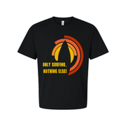 Unisex Surfing Graphic Tee With Sunset Arc Design And Positive Message For Beach Hangouts