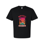 Miami Beach Retro Sunset Graphic T Shirt With Palm Trees And Classic Van Illustration