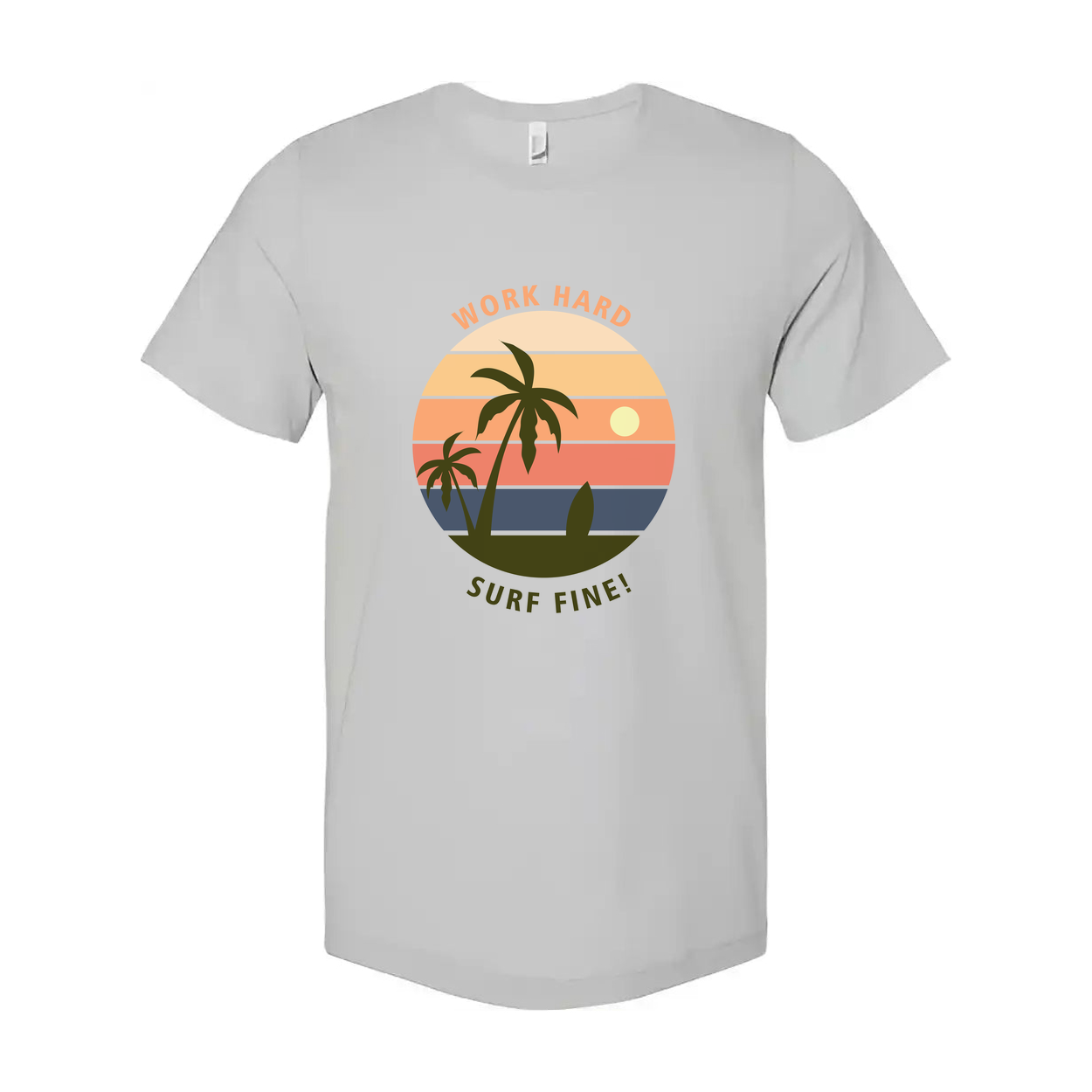 Unisex Surf Sunset Graphic T Shirt With Palm Trees And Ocean Horizon Design Artwork