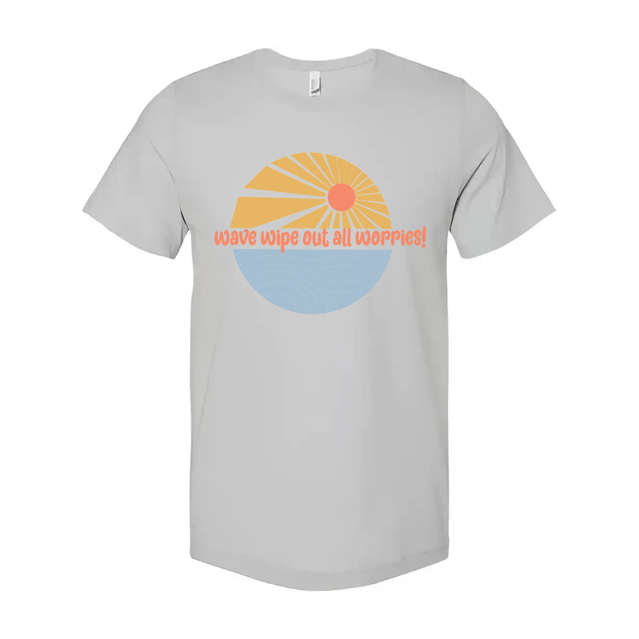 Unisex Surfing Graphic Tee With Sunrise Wave Design And Wipe Out All Worries Print For Casual Everyday Wear