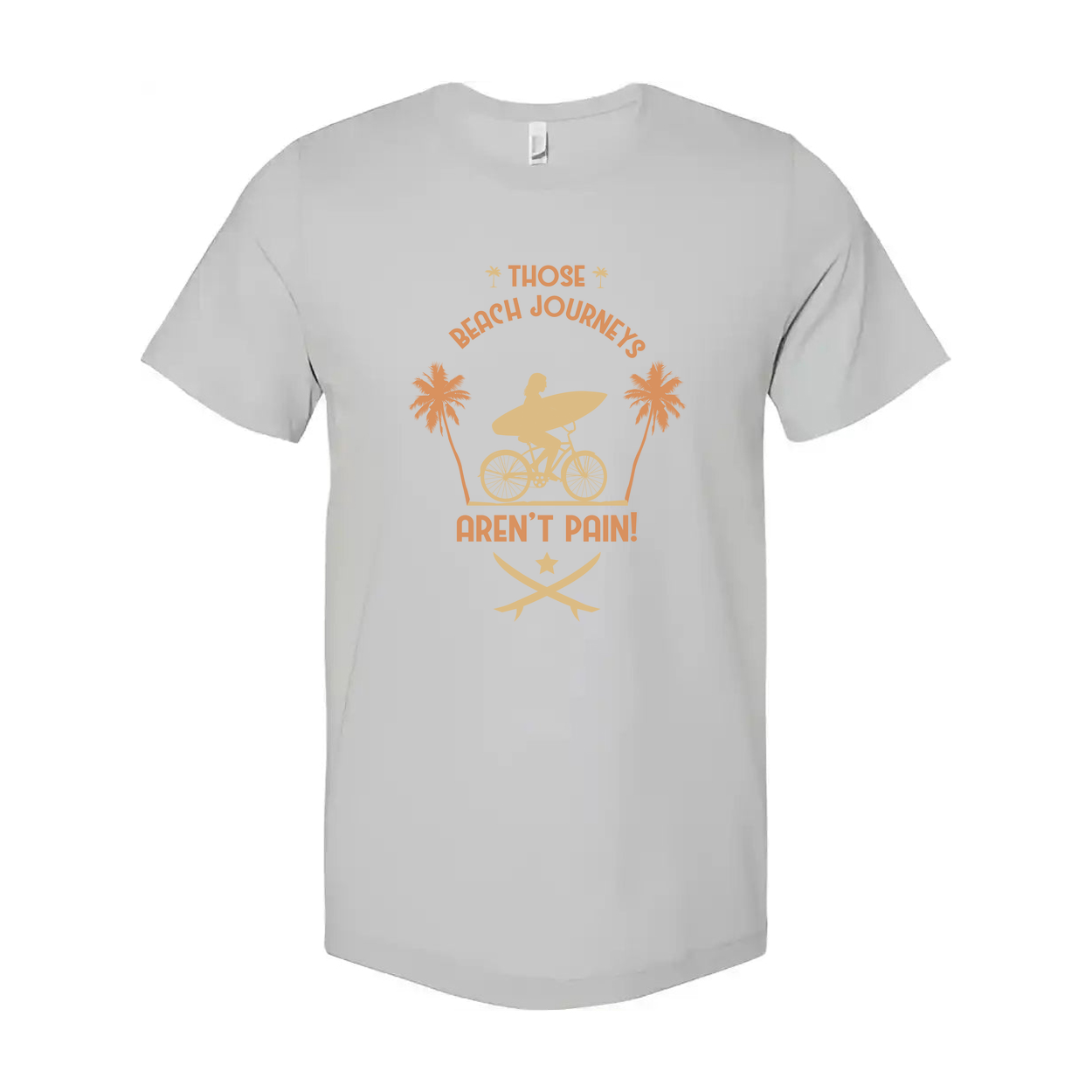 Unisex Surfing Graphic Tee With Those Beach Journeys Aren't Pain Design Surfer On Bike And Palm Trees