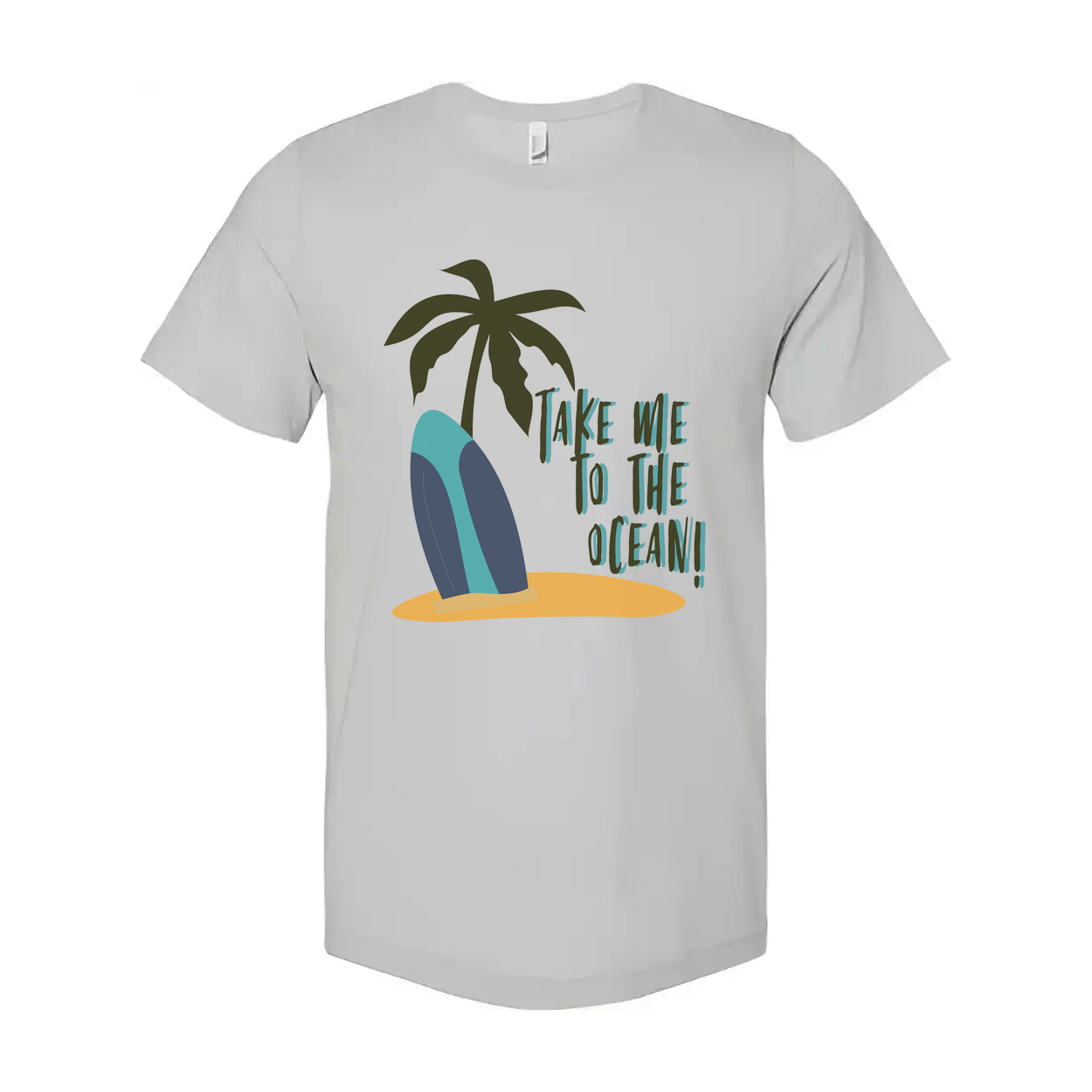Take Me To The Ocean Surfboard Palm Tree Graphic Unisex Short Sleeve Tee For Beach Lovers