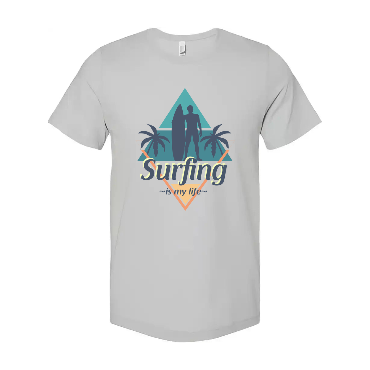 Surfing Graphic Unisex Tee For Men And Women With Surfboard Silhouettes And Palm Trees Beach Design