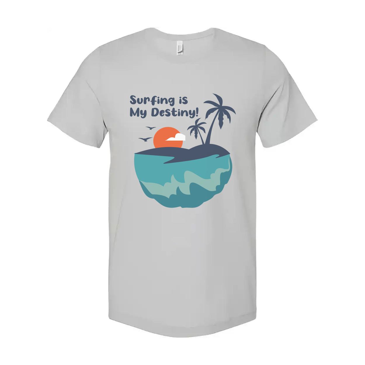 Surfing Is My Destiny Graphic Tee For Unisex Short Sleeve Island Sunset Beach Scene