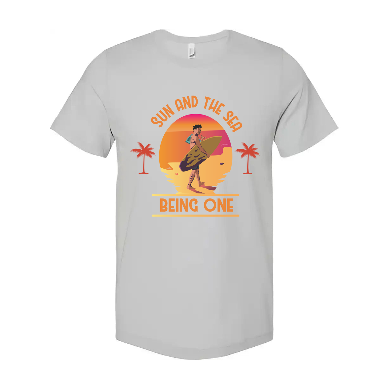 Unisex Surfing Graphic Tee With Sunset Beach Scene And Palm Trees For Beach Lovers