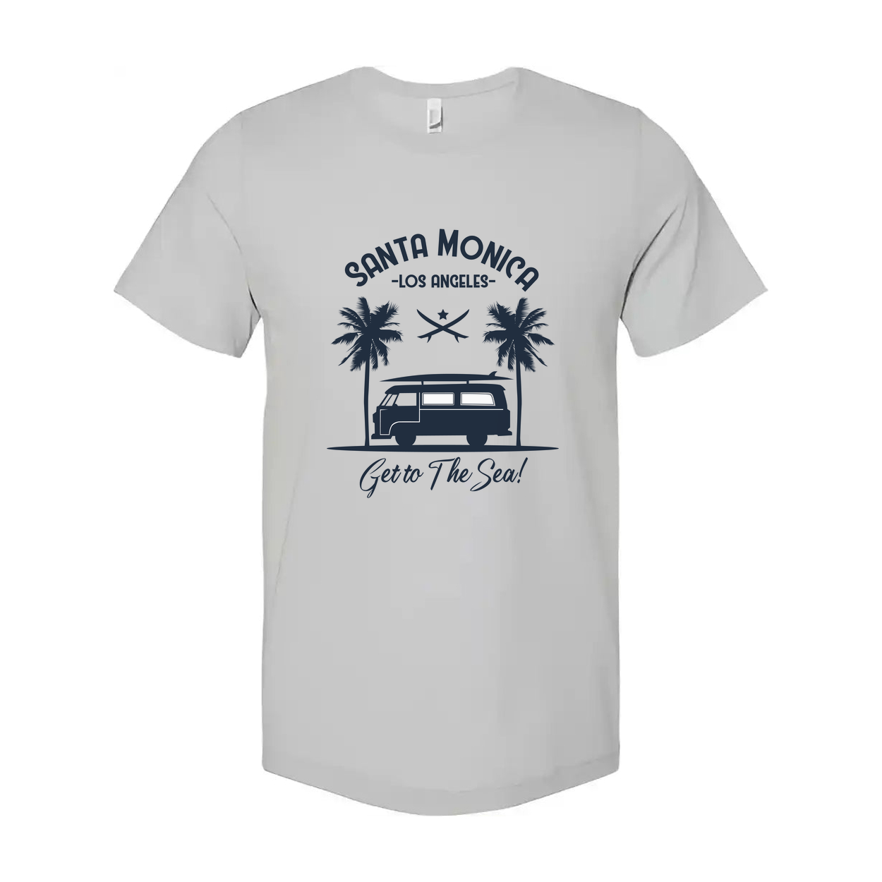 Santa Monica Los Angeles Surfing Graphic Unisex Tee Get To The Sea Design With Palm Trees