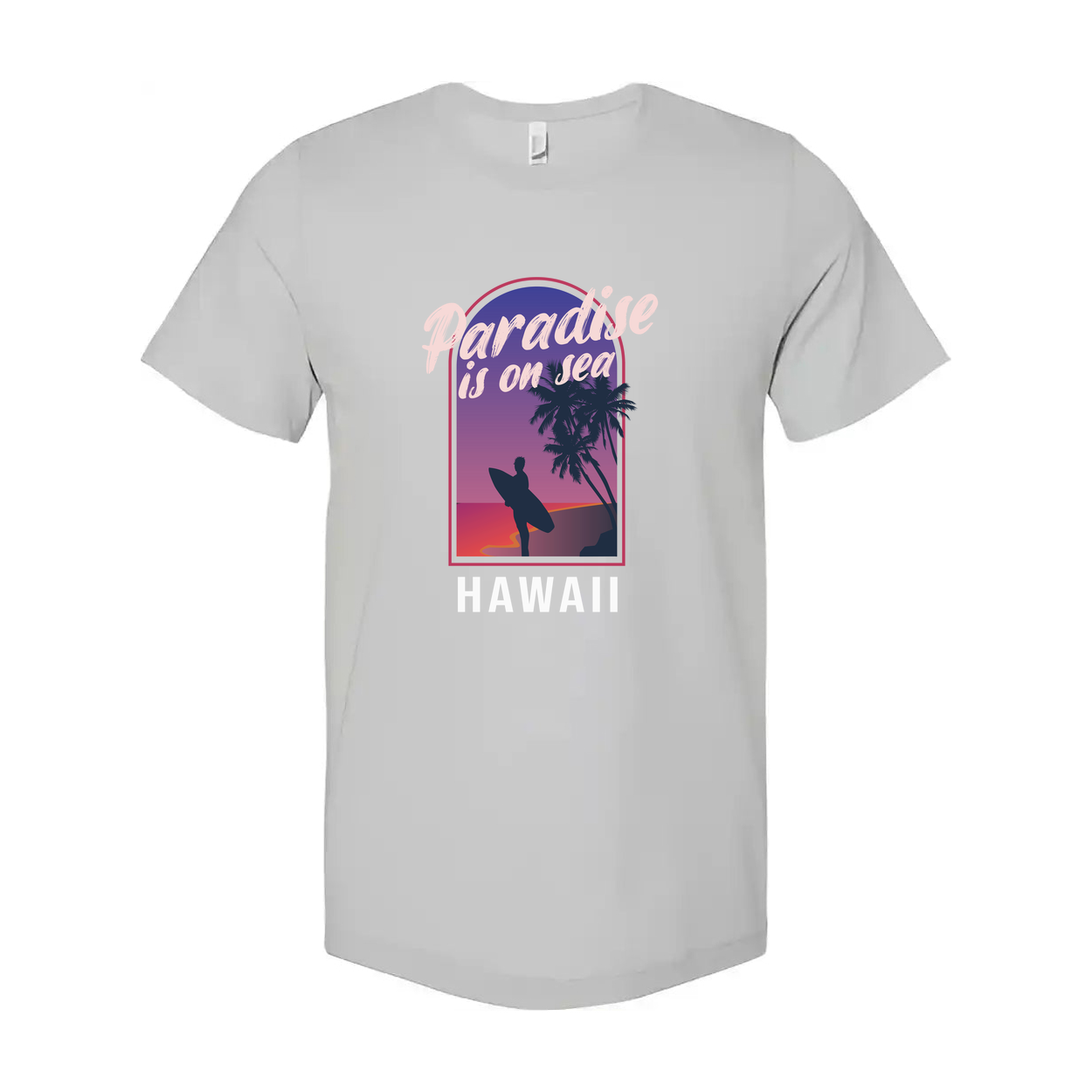 Unisex Hawaii Surfing Graphic T Shirt With Paradise Is On Sea Design Retro Sunset Palm Trees
