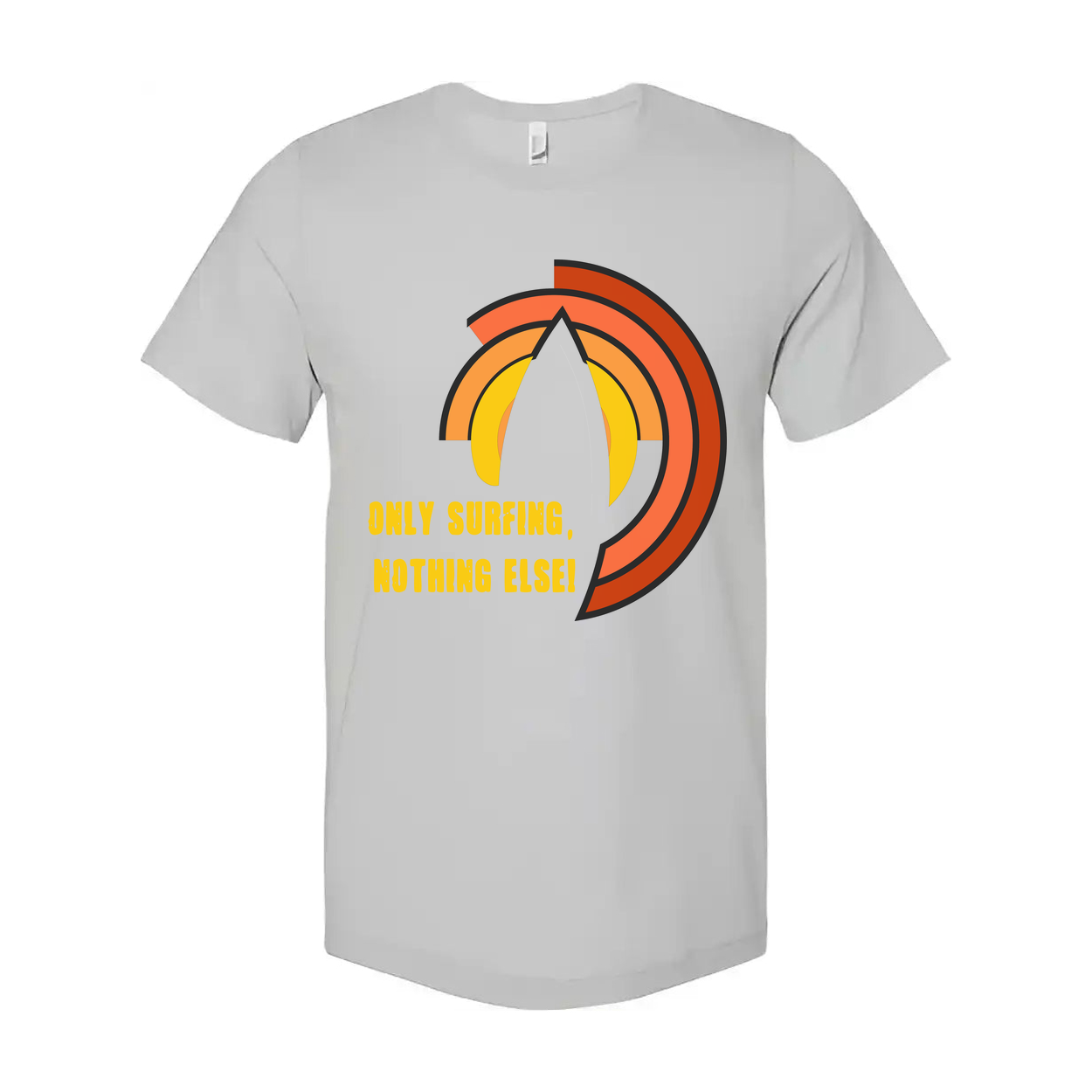 Unisex Surfing Graphic Tee With Sunset Arc Design And Positive Message For Beach Hangouts