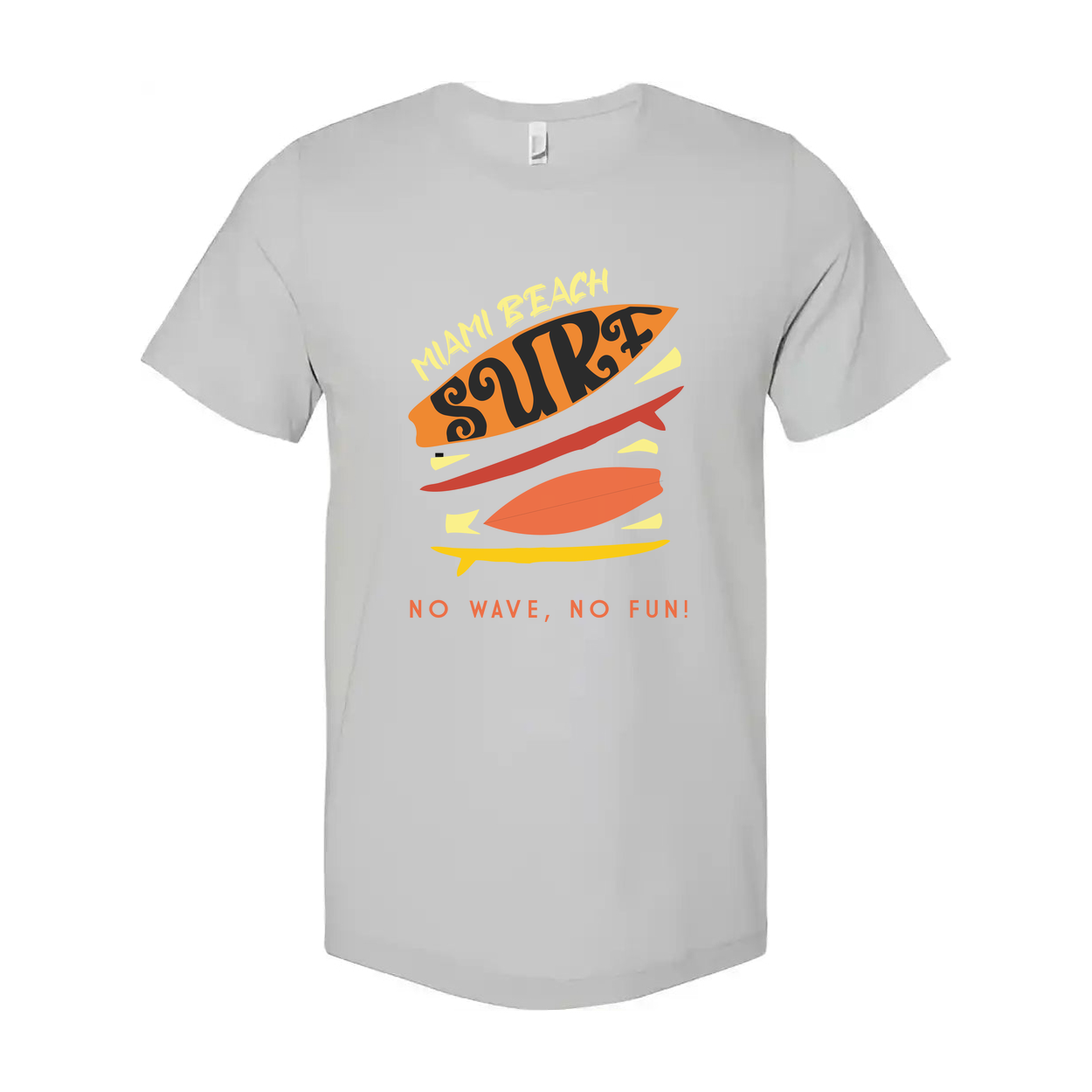 Miami Beach Surf Graphic Tee Unisex No Wave No Fun Surfboard Print With Retro Colors