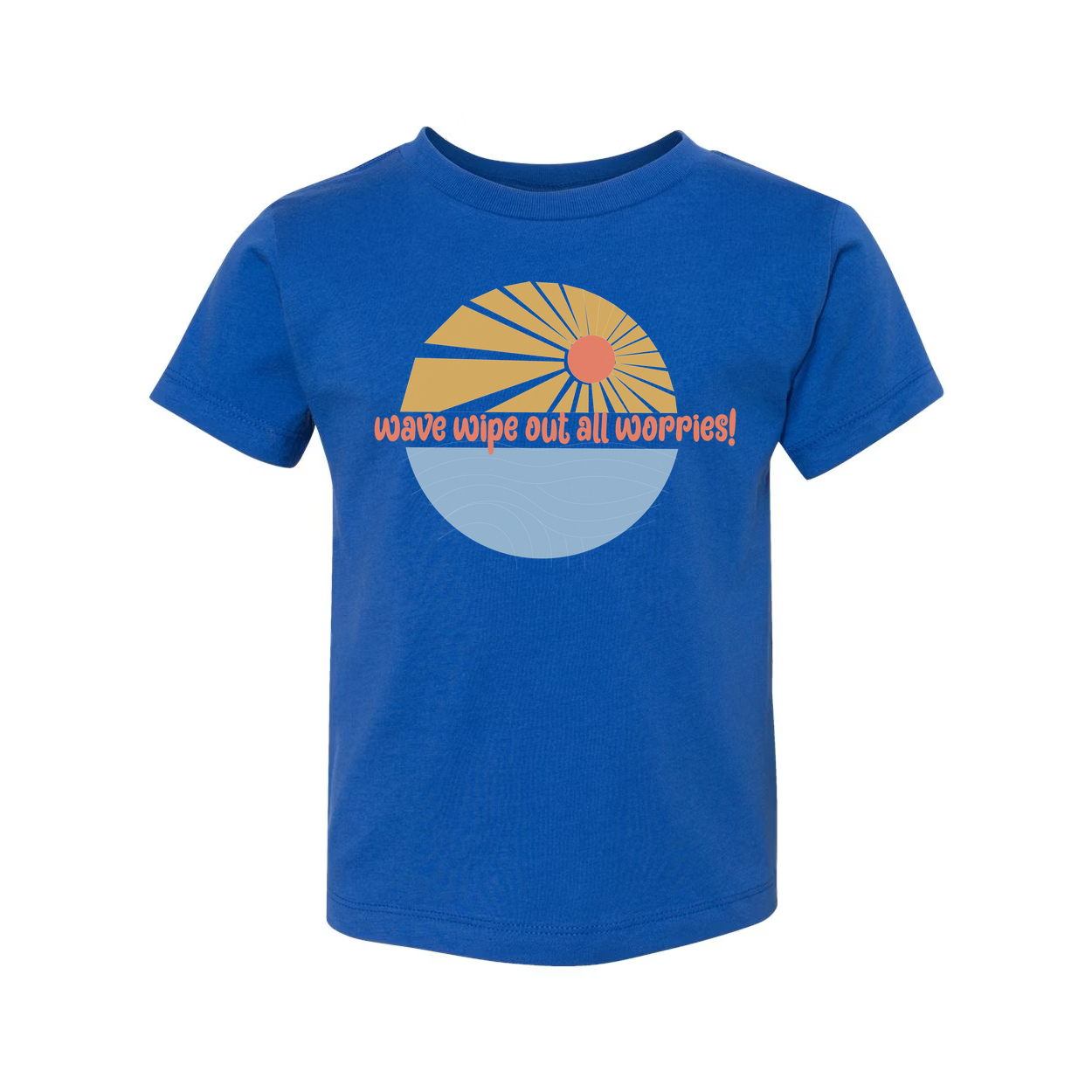 Unisex Surfing Graphic Tee With Sunrise Wave Design And Wipe Out All Worries Print For Casual Everyday Wear
