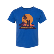 Unisex Surfing Graphic Tee With Silhouette Of Surfer And Palm Tree Against Sunset