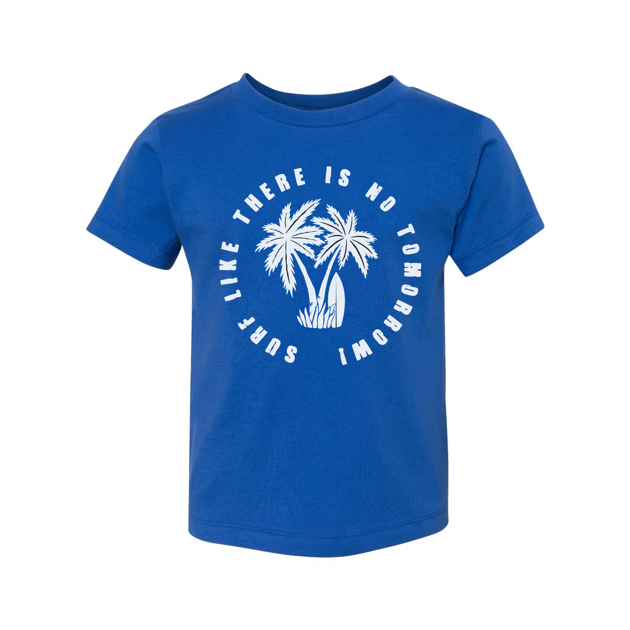 Unisex Surfing Tee With Palm Trees Circular Graphic And Motivational Phrase For Beach Life