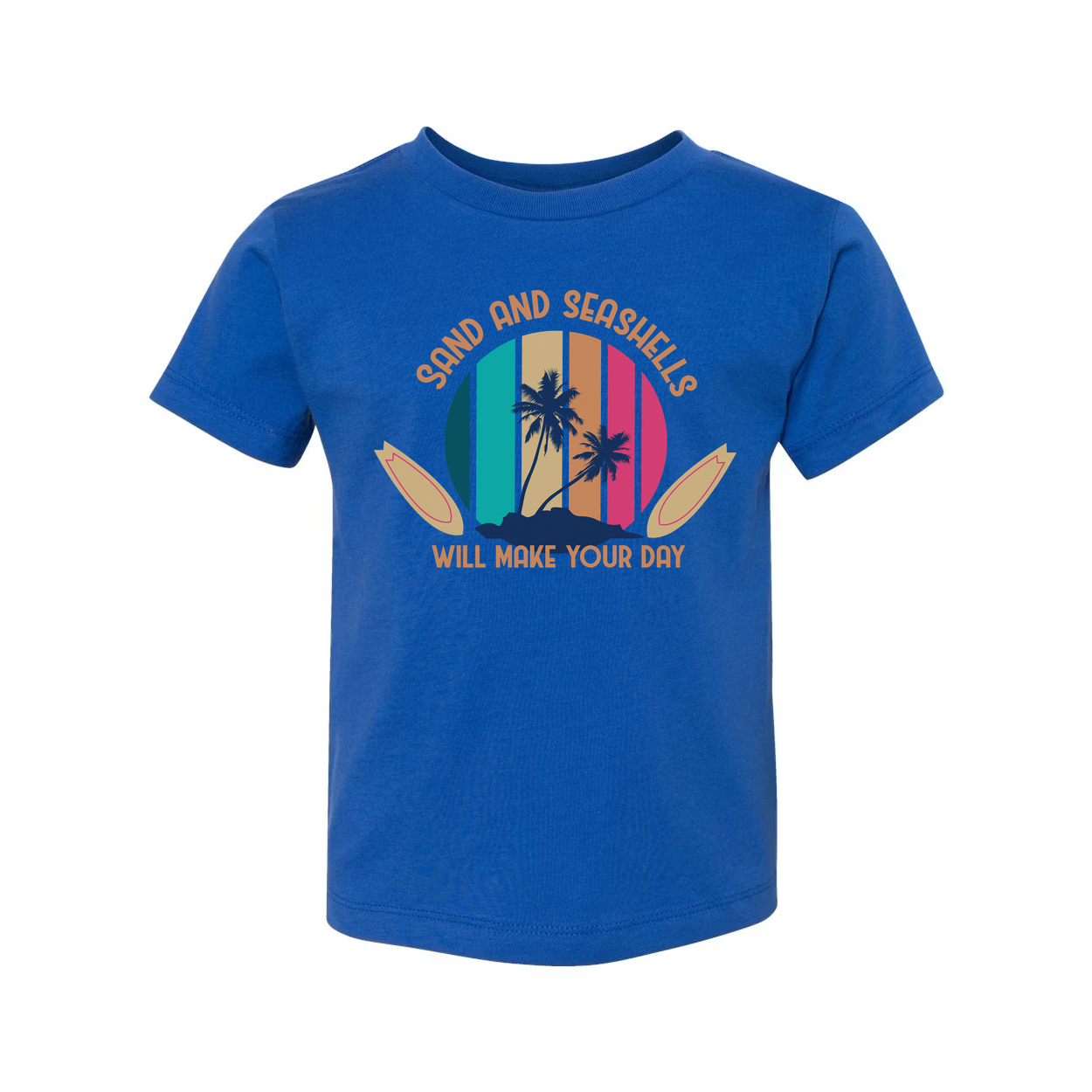 Sand And Seashells Will Make Your Day Palm Trees Beach Graphic Tee For Summer Casual