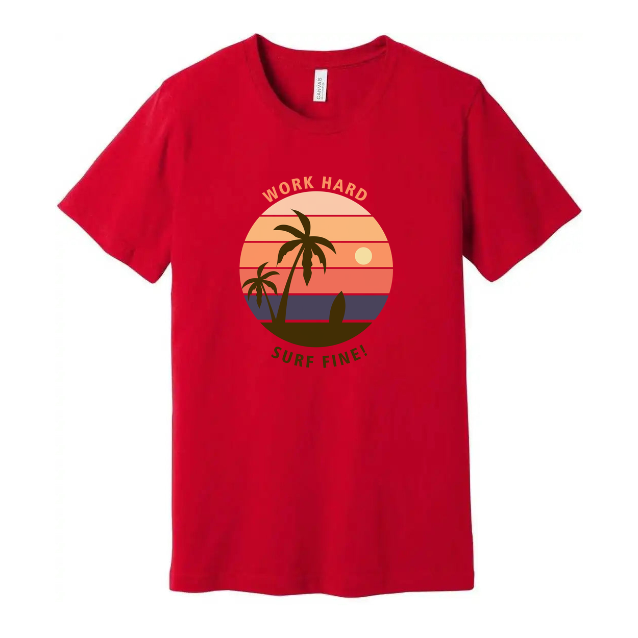 Unisex Surf Sunset Graphic T Shirt With Palm Trees And Ocean Horizon Design Artwork