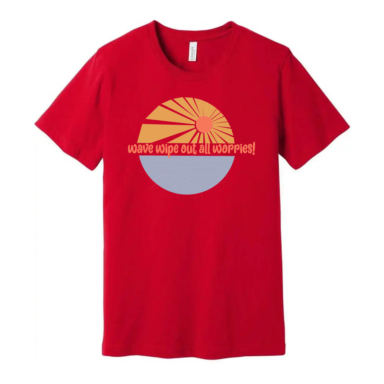 Unisex Surfing Graphic Tee With Sunrise Wave Design And Wipe Out All Worries Print For Casual Everyday Wear