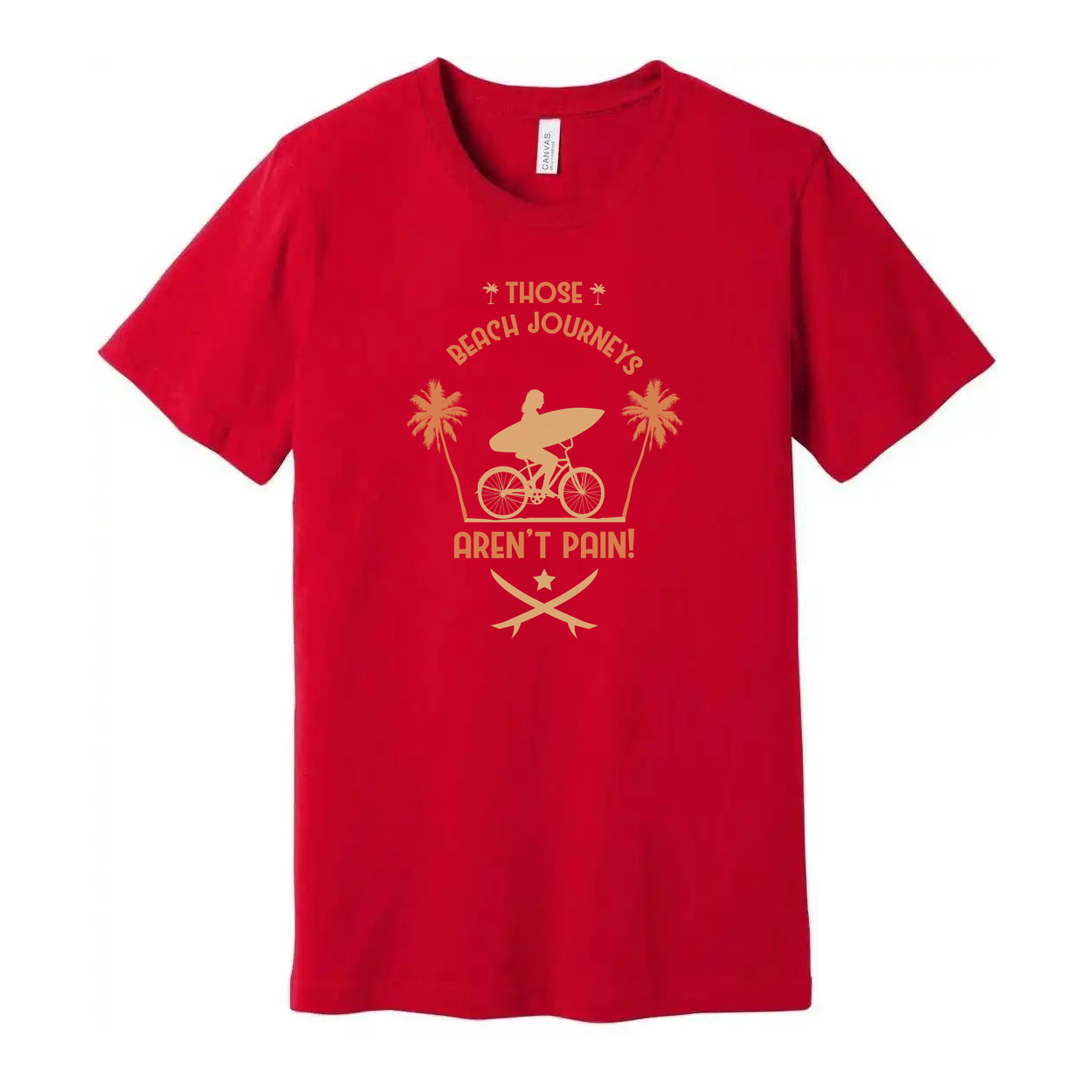 Unisex Surfing Graphic Tee With Those Beach Journeys Aren't Pain Design Surfer On Bike And Palm Trees
