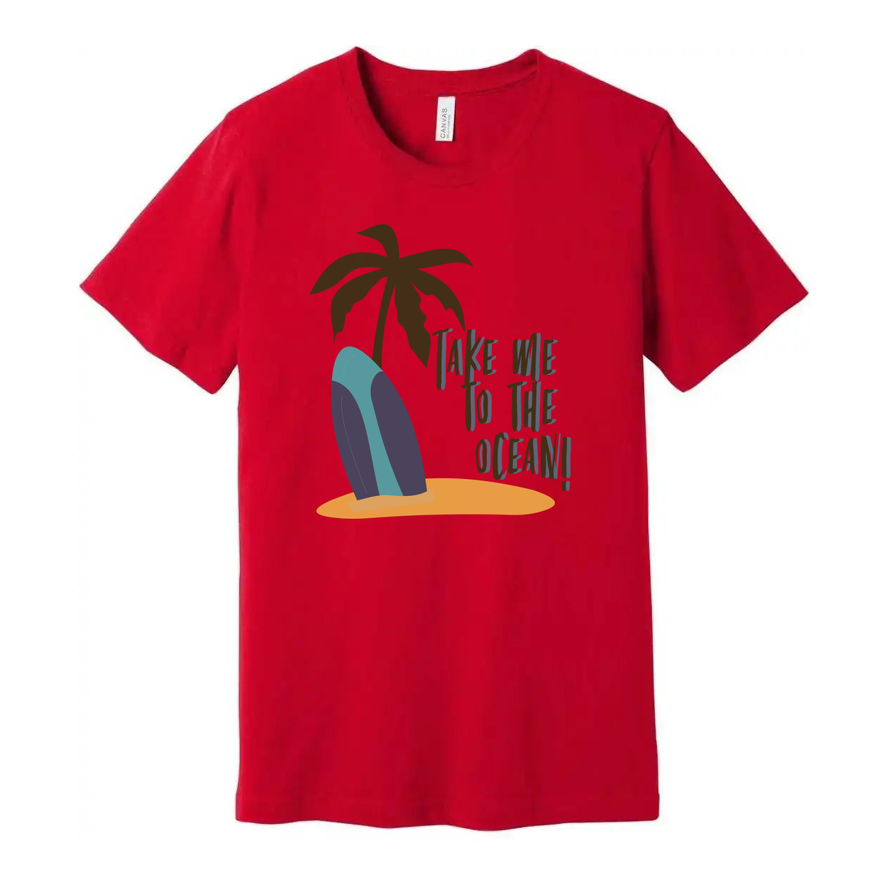 Take Me To The Ocean Surfboard Palm Tree Graphic Unisex Short Sleeve Tee For Beach Lovers