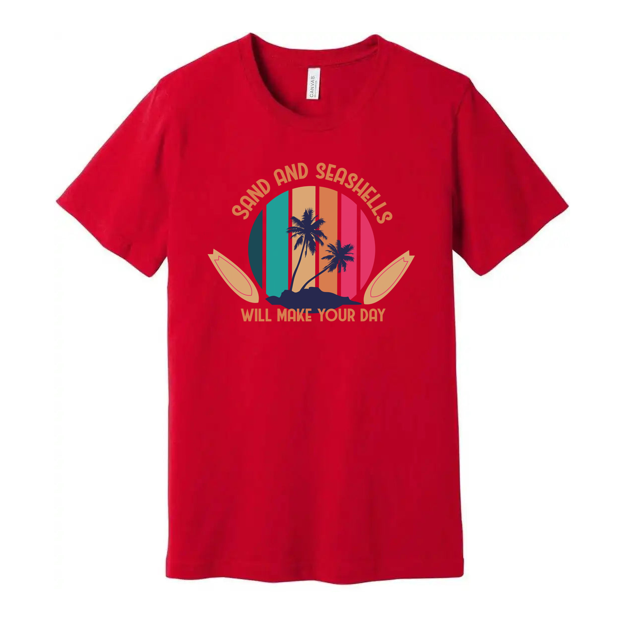 Sand And Seashells Will Make Your Day Palm Trees Beach Graphic Tee For Summer Casual
