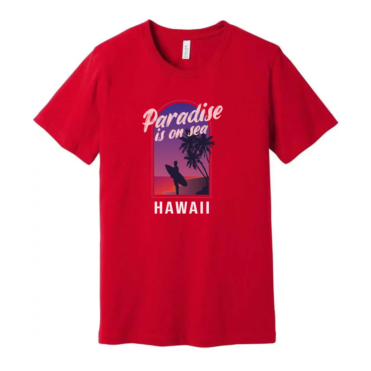 Unisex Hawaii Surfing Graphic T Shirt With Paradise Is On Sea Design Retro Sunset Palm Trees