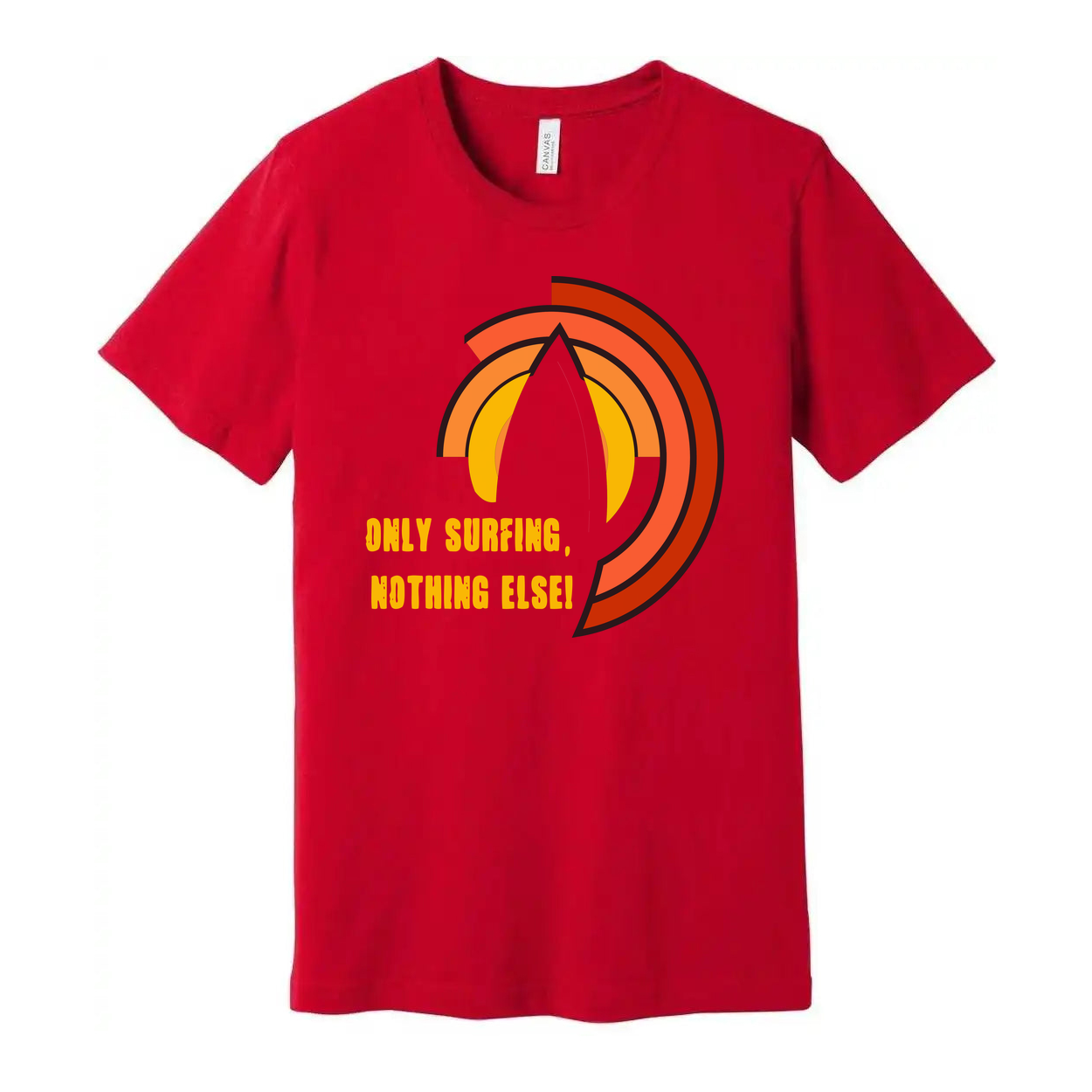 Unisex Surfing Graphic Tee With Sunset Arc Design And Positive Message For Beach Hangouts