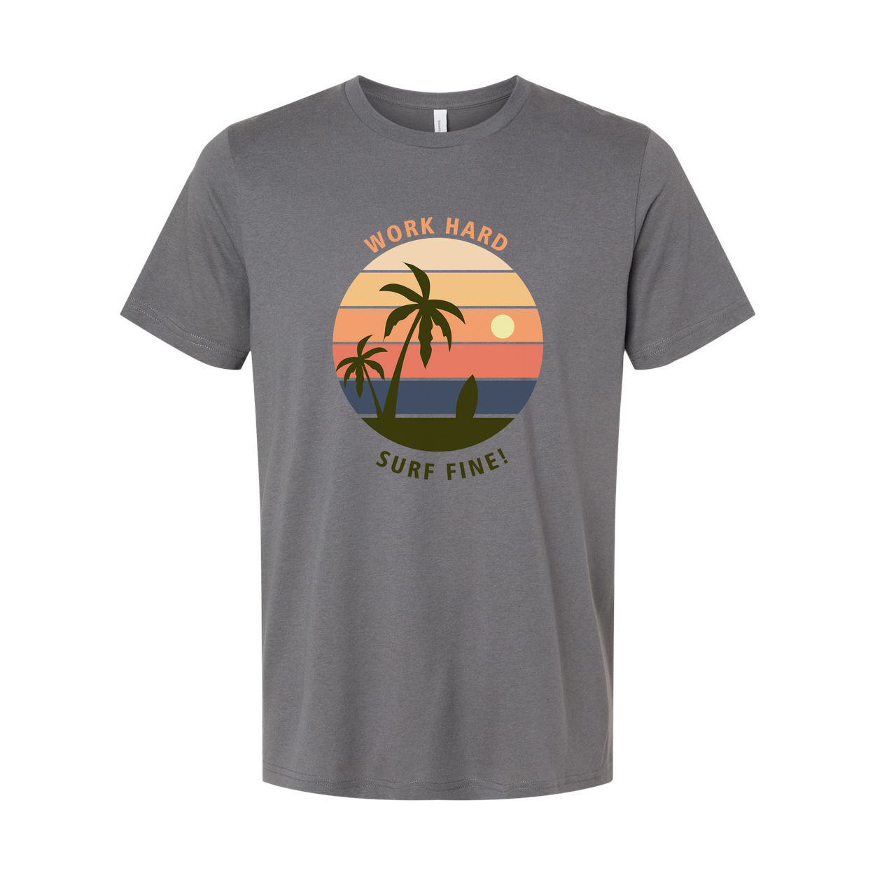 Unisex Surf Sunset Graphic T Shirt With Palm Trees And Ocean Horizon Design Artwork