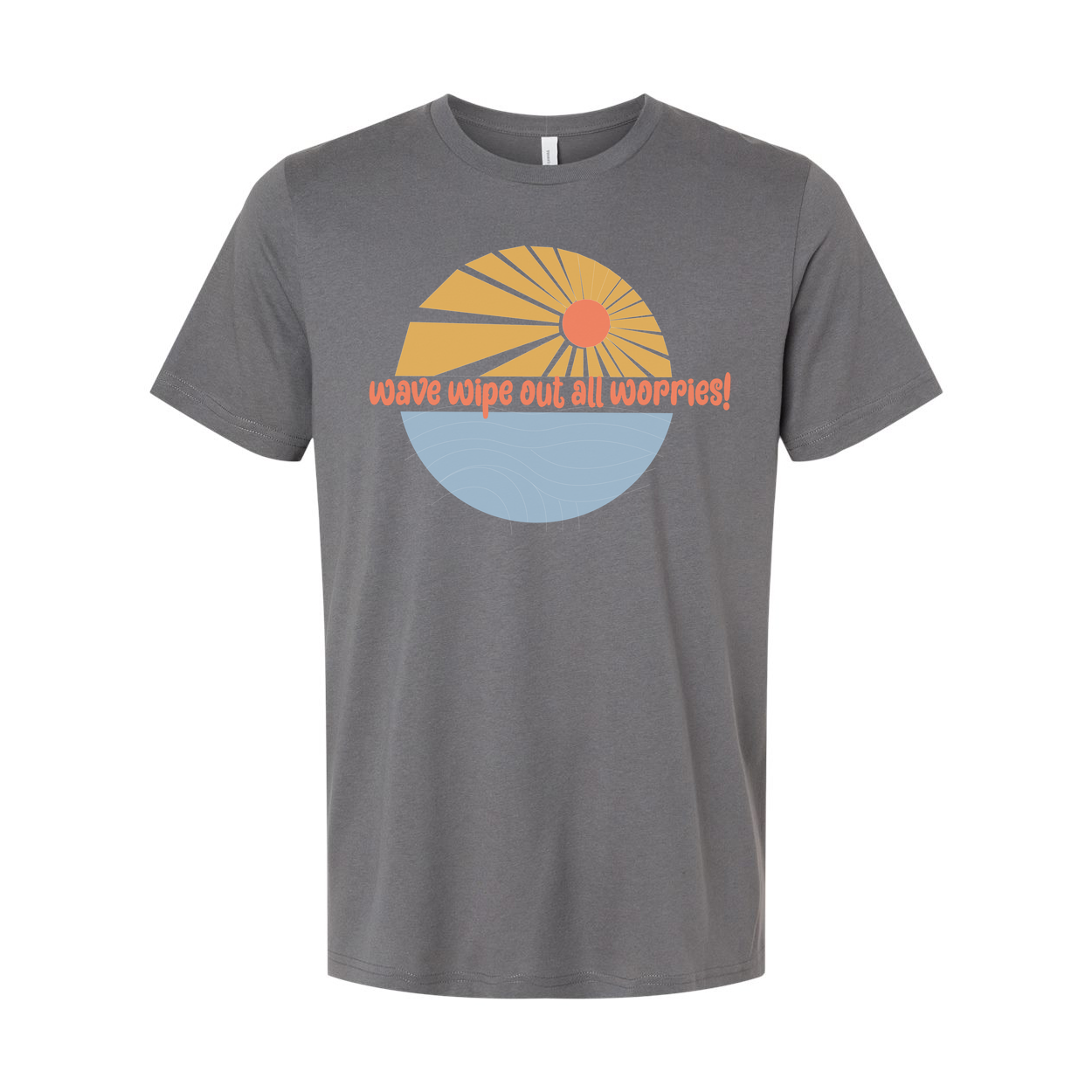 Unisex Surfing Graphic Tee With Sunrise Wave Design And Wipe Out All Worries Print For Casual Everyday Wear