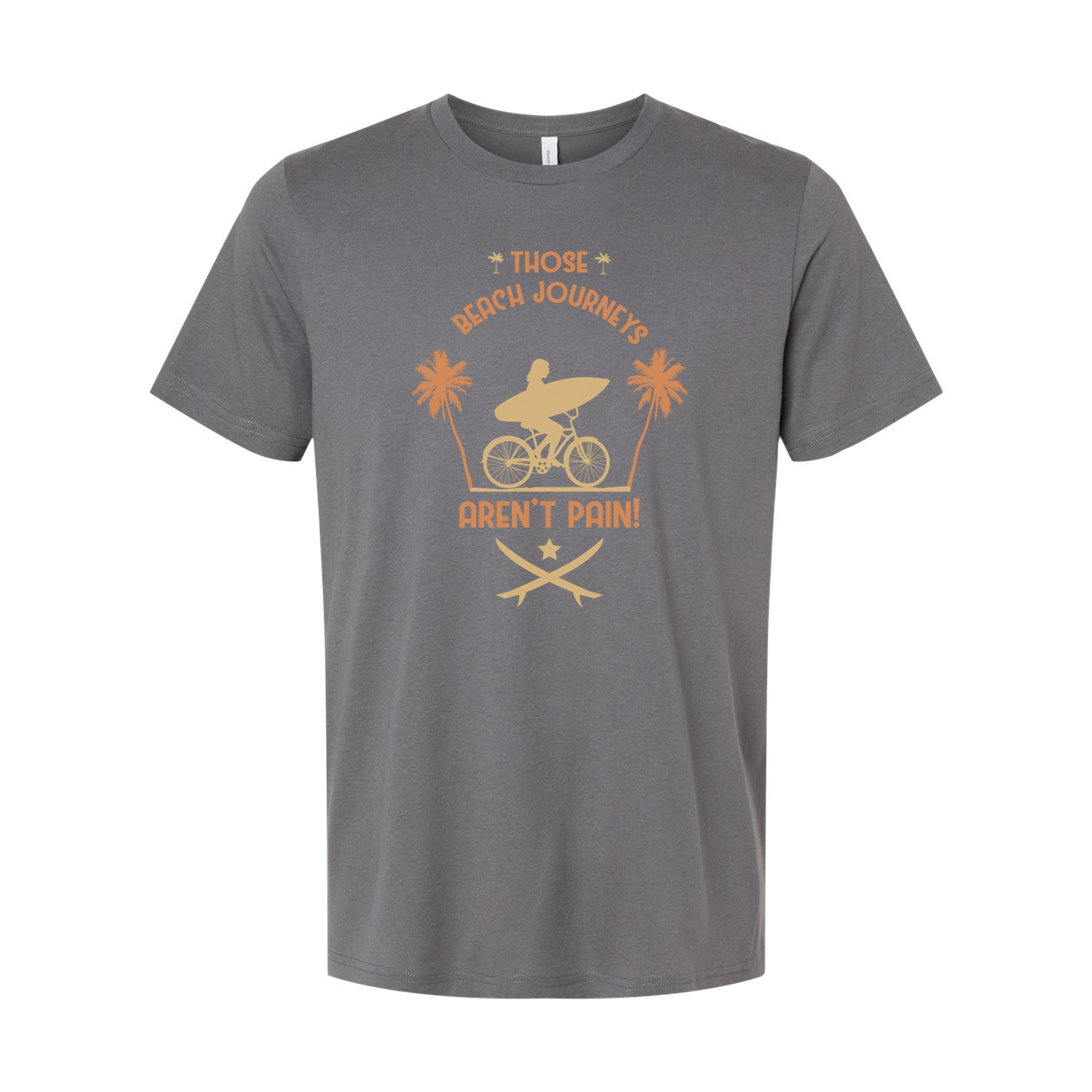 Unisex Surfing Graphic Tee With Those Beach Journeys Aren't Pain Design Surfer On Bike And Palm Trees